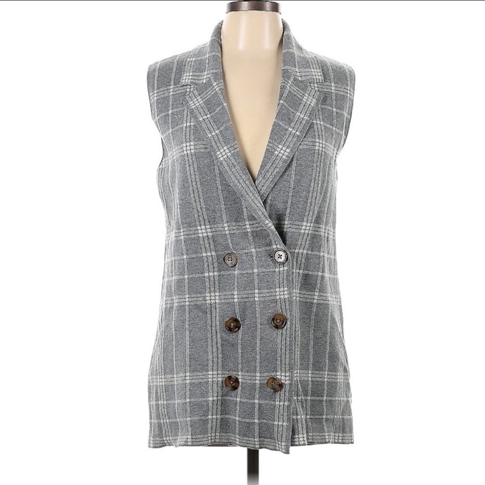 NEW Marled Gray Plaid Blazer Vest Size Medium​‎